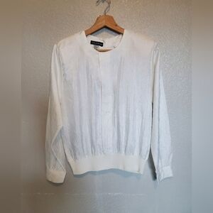 💚5/$25 Vintage 80s Ashleigh Morgan White Crinkle Long Sleeve Blouse Size 6